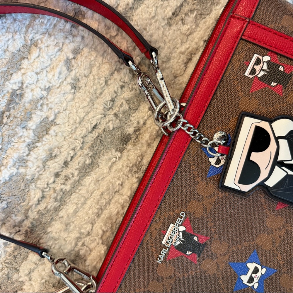 Karl Lagerfeld Brown and Red Shoulder Bag - Picture 2 of 10